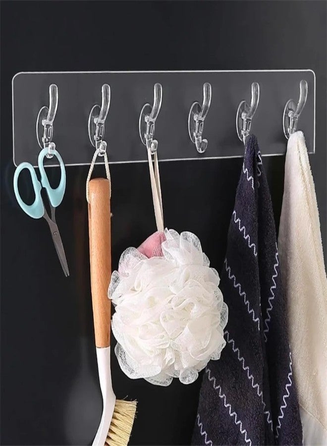 FLORISCA Multi-Purpose Self Adhesive Rail Hook Heavy-Duty No-Drill Wall Hooks for Kitchen, Bathroom & Door | Waterproof Towel, Cloth & Key Hanger Rack (6 Hooks Hanger-1 Pcs) - Image 1